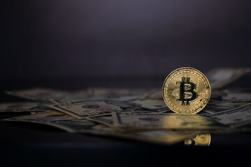 US Dollar and Digital money Bitcoin coin Put together. Concept of digital money is becoming a...