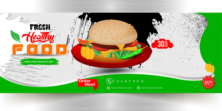 Food Template and Restaurant Web Banner, Burger banner design, Social media Banner, Fast Food digital template, Vector Template design, Delicious Food Restaurant Banner
