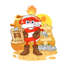 birthday candle cowboy with wanted paper. cartoon mascot vector