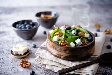 Spinach Feta blueberry salad in a bowl