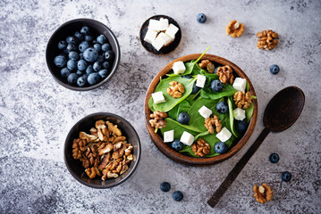 Spinach Feta blueberry salad in a bowl