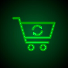 Shopping cart, refresh, loading simple icon vector. Flat design. Green neon on black background with green light.ai