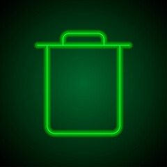 Trash simple icon vector. Flat design. Green neon on black background with green light.ai