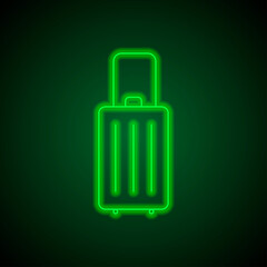 Travel bag simple icon. vector. Flat design. Green neon on black background with green light.ai