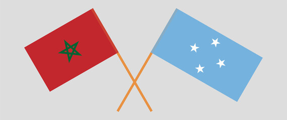 Crossed flags of Morocco and Micronesia. Official colors. Correct proportion