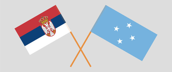 Crossed flags of Serbia and Micronesia. Official colors. Correct proportion