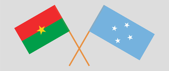 Crossed flags of Burkina Faso and Micronesia. Official colors. Correct proportion