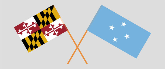 Crossed flags of the State of Maryland and Micronesia. Official colors. Correct proportion