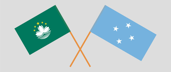 Crossed flags of Macau and Micronesia. Official colors. Correct proportion