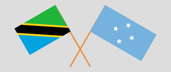 Crossed flags of Tanzania and Micronesia. Official colors. Correct proportion