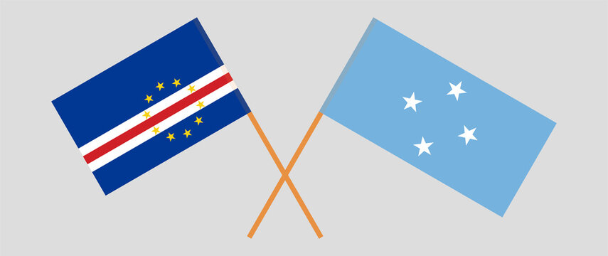 Crossed flags of Cape Verde and Micronesia. Official colors. Correct proportion