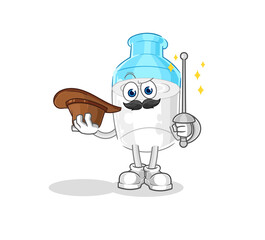 bottle of milk fencer character. cartoon mascot vector