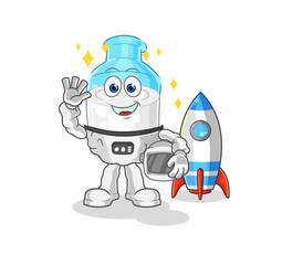Obraz premium bottle of milk astronaut waving character. cartoon mascot vector