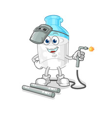 bottle of milk welder mascot. cartoon vector