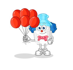 bottle of milk clown with balloons vector. cartoon character