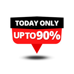 90 percent Vector Illustration Today Only Sign. Up To  Off Origami Speech Bubble. Sale Label Design.