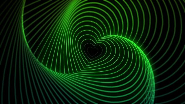 Neon Green Heart Wave Tunnel and Romantic Abstract Moving Wallpaper Background
