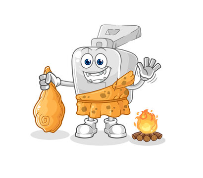 caveman mouse holding food near fire