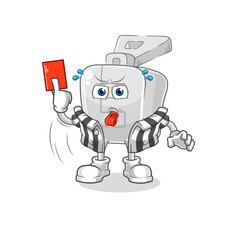 zipper referee with red card illustration. character vector