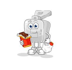 zipper eat chocolate mascot. cartoon vector