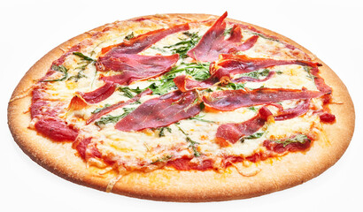  Single delicious italian pizza over white isolated background