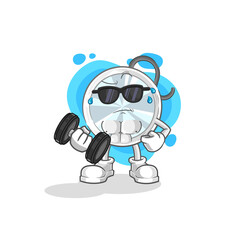 stethoscope lifting dumbbell vector. cartoon character