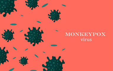 Banner with monkeypox viruses to inform about the spread of the disease. The concept of pandemic design and about the precautions disease. Vector illustration with an an image of bacteria, virus.