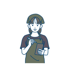 注文を取る飲食店の店員　女性　仕事　アルバイト