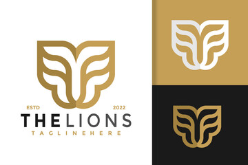Gold Lion Face Line Modern Logo Design  Vector Template