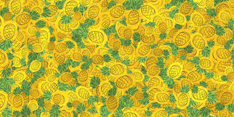 Random hand drawing sketch exotic fruit pineapple pattern isolated on wallpaper