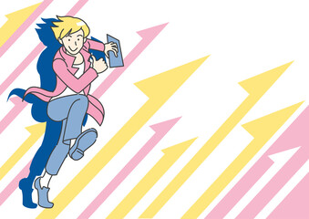 人物と右上矢印の背景　