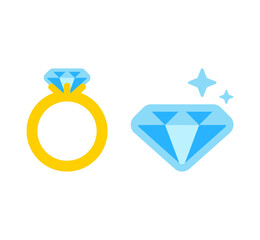 Golden ring and diamond vector isolated icon set.