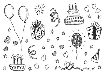 festive set of objects vector hand sketches