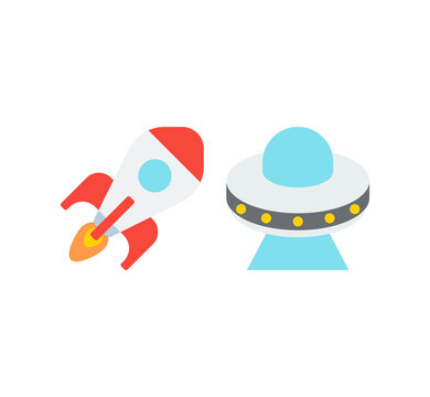 Ufo and rocket vector isolated icon set