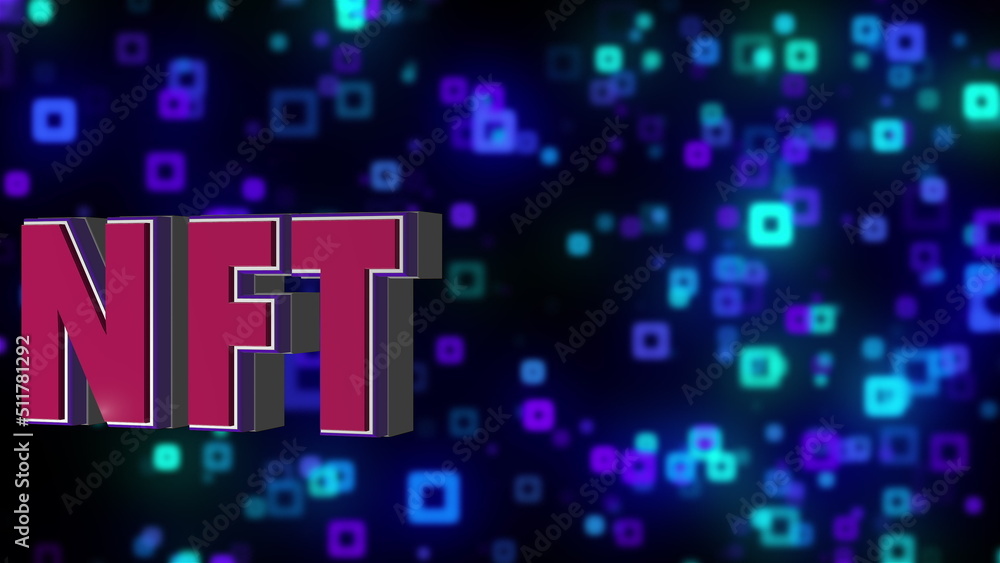 Poster nft text. computer generated 3d render
