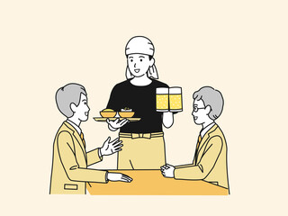 居酒屋でビールを注文する客　社会人　お酒　飲食店　仕事