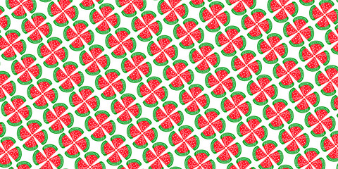 Seamless Pattern With Four Slices of Watermelons Watercolor Sketch Doodles
