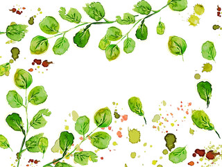 Green background with watercolor leaves. Vector illustration