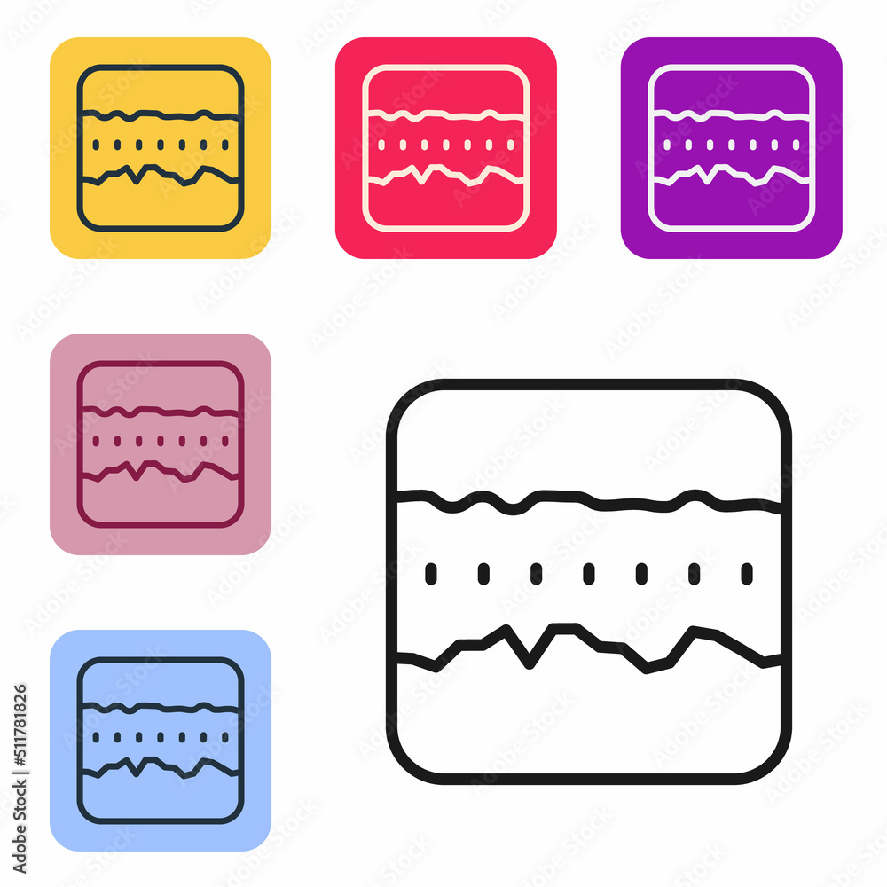 Poster black line soil ground layers icon isolated on white background. set icons in color square buttons. 