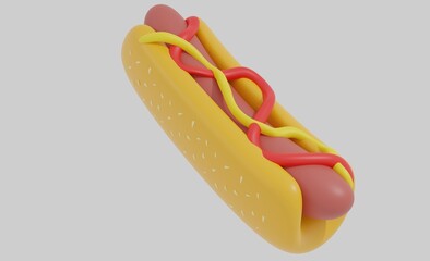 Hot dog sausage fast food 3d render illustration concept template