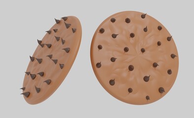Illustration of 3d cookie chip chocolate food render concept