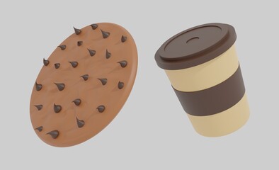 Cookie and coffee cup drink concept 3d render icon illustration template food