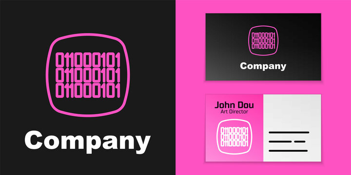 Pink line Binary code icon isolated on black background. Logo design template element. Vector