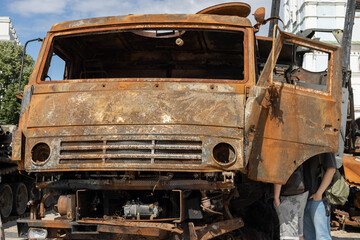 Destroyed Russian military complex SA-22 Greyhound in the center of Kyiv. Ukraine.