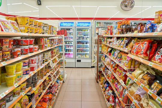 SEOUL, SOUTH KOREA - CIRCA MAY, 2017: inside 7-11 convenience store sign. 7-Eleven is an international chain of convenience stores.