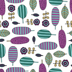 Floral print. Multi-colored leaves on a white background. Seamless pattern with leaves. Story. Vector. Seamless pattern with leaves. Textile. Wrapping paper. Textile . Freehand drawing