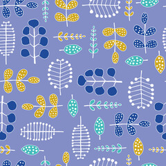 Floral print. Beige leaves. Blue leaves on a blue background. Seamless pattern with leaves. Flowers from a fairy tale. Vector. Seamless pattern with leaves. Textile. Wrapping paper. Textile . Freehand