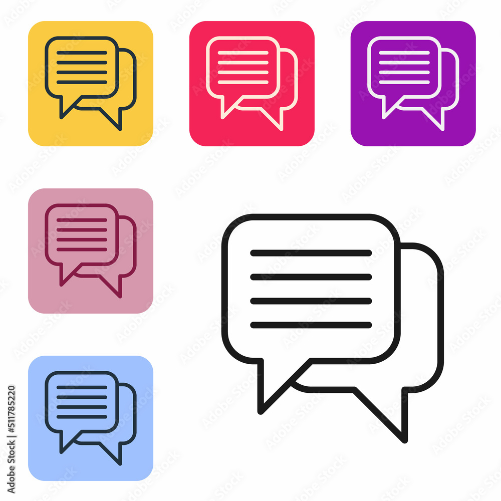 Poster black line speech bubble chat icon isolated on white background. message icon. communication or comm