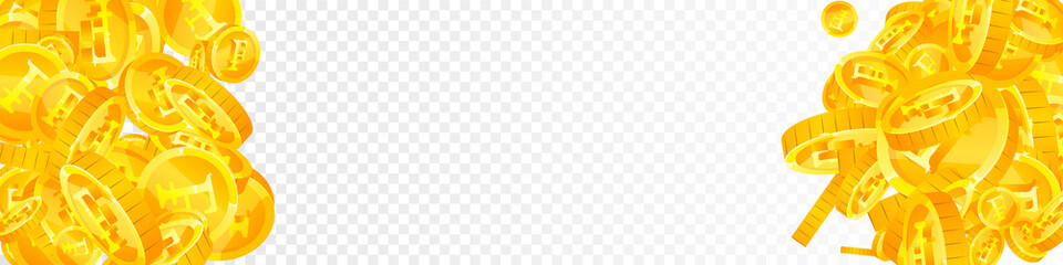 Swiss franc coins falling. Beautiful scattered CHF coins. Switzerland money. Vibrant jackpot, wealth or success concept. Vector illustration.