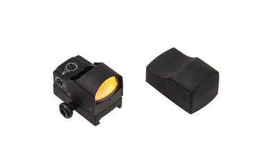 Modern optical collimator sight. Aiming device for shooting at short distances. Isolate on a white...